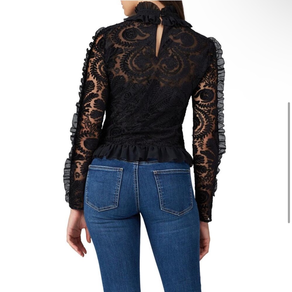 Monique Lhuillier Black Mesh Trim Velvet Blouse - Picture 3 of 5